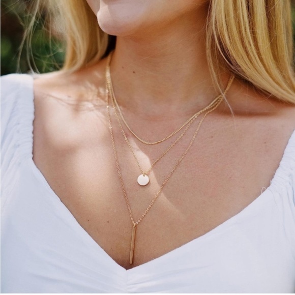 Gold 14k Gold Plated 3pc Bar & Disc Necklace Set - Picture 2 of 3